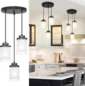 TENGXIN 3-Lights Modern Pendant Light with Glass Shade Matte Black Pendant Lighting Adjustable Industrial Retro Style Hanging Light Fixture for Kitchen, Farmhouse