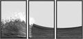 SIGNWIN 3 Piece Framed Canvas Wall Art Black and White Ocean Waves Nature Wilderness Illustrations Abstract Traditional Relax/Calm Home Artwork Decoration for Living Room,Bedroom - 16