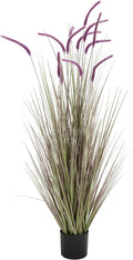 KOL Artificial 5ft Purple Horsetail Reed Grass, 59in Tall Artificial Indoor Outdoor Fake Grass Plant, Home Office Decorative Artificial Plants & Flowers in Pot Faux Plant Greenery, Wedding Decor