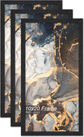 Engineered Wood 10x20 Picture Frame Set of 3, Black Frame for 10 x 20 Inch Picture Poster Photo, Light Weight 10 by 20 Frame with Wood-grain for Wall - 3 Pack/Black/10 x20