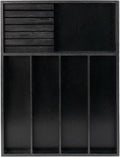 VaeFae Bamboo Silverware Organizer, Utensil Holder for Drawer, Wooden Cutlery Tray with Divider for Kitchen Drawer, Utensil Organizer with Knife Block(Black)