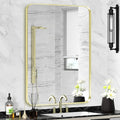 Wall Mount Mirror for Bathroom, Brushed Gold Metal Framed Rounded Corner Rectangular Vanity Mirror (24