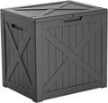 32 Gallon Deck Box,Resin Outdoor Storage Box with Lockable for Patio Furniture, Pool Accessories, Garden Tools, Waterproof Outside Storage Box, Black