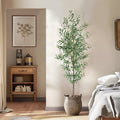Artificial Olive Tree, 7FT Tall Faux Olive Trees 84in Outdoor Fake Potted Silk Plant with Trunk and Realistic 1048 Leaves and 40 Fruits for Modern Office Home Decor Indoor(1pack)