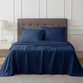 Talasily Linen Sheets- California King Size Sheets Set,Blend from Linen Cotton Bedsheets,All Seasons Soft Breathable 4 Piece Set-Navy Blue