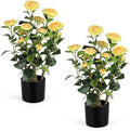 Romantic Season 2FT Yellow Artificial Camellia Tree 2Pack, Faux Camellia Plant Fake Potted Camellia Flower Tree for Modern Home Office Living Room Floor Décor