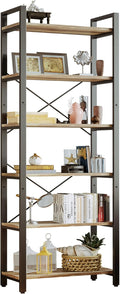 IRONCK Bookshelf 6-Tier Ladder Shelf 110 lbs or Shelf Display Shelf Vintage Industrial Style Bookcase for Home Office, Living Room