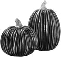 DN DECONATION Pumpkin Decorations for Fall and Halloween Indoor Home Decor, Black and Silver Faux Pumpkins–Fall Halloween Table Centerpiece, 2-Pack Resin Pumpkin for Thanksgiving Modern Farmhouse