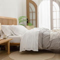 BESTOUCH Sheet Set 100% Washed Cotton Linen Feel Super Soft Comfortable Chic Lightweight 4 Pcs Home Bedding Set Solid Off White Full