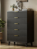 Lulive Black Dresser for Bedroom Wood Tall Dressers Drawers, Fluted Modern Dresser 5 Drawers Black