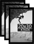KTKDE 20x30 Poster Frame Black 3 Pack, 30 x 20 Picture Frames Wooden with Polished Plexiglass,Horizontal or Vertical Wall Mounting Hanging Large Studio Gallery Photo Frames Wall Art