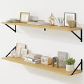 Fun Memories Deep Floating Shelves for Wall, 48W x 8D Wall Mounted Shelves Set of 2, Wide Display Ledge Shelf with Sturdy Metal Brackets for Living Room, Bathroom, Bedroom and Kitchen, Oak