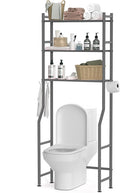 3 Tier Over The Toilet Storage Rack with 2 Basket, Metal Freestanding Bathroom Shelves Toilet with Paper Holder and 4 Hooks, Over Toilet Storage Shelf for Bathroom Storage, Snow Black