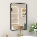 Black Metal Frame Wall Mount Bathroom Mirror, 16 x 20 Inch Rectangular Round Mirror, Matte Black Vanity Mirror, Farmhouse Style, Hang Horizontally or Vertically