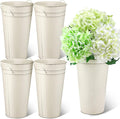 Irenare 12 Inch Vintage Galvanized Flower Bucket Metal Flower Vase Farmhouse French Bucket Planter Metal Floral Container for Party Table Centerpiece Weddings Home(White,4 Pcs)