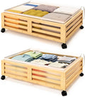 Under Bed Storage with Wheels-Large Bamboo Underbed storage Containers with Large Dust Bag Stackable Under the Bed Shoe Storage Bins for Clothes Books Bedding (2 Packs Nature, 23.62