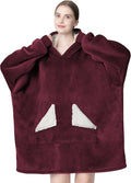 Touchat Wearable Blanket Hoodie, Oversized Sherpa Blanket Sweatshirt with Hood Pocket and Sleeves, Super Soft Warm Comfy Plush Hooded Blanket for Adult Women Men, One Size Fits All (Wine)