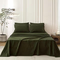 6PS Linen Like Bedding Sheet Sets Olive Green King Size Cotton Bedding Set Oeko-TEX Standard 100% Washed Cotton Deep Pocket King Size Fitted Sheet Plus Cozy Flat Sheet and 4 Pillowcases