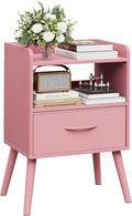 NightStand with Open Shelf,Night Stand with Drawer Storage Side Tables End Table,Bedside Table with Solid Wood Feet,Mid Century Night Stands for Bedroom Sofa Couch Small Spaces (Pink)