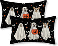 Halloween Pillow Covers 12x20 Pack of 2 Black Beige Dogs Bat Throw Pillow Covers Outdoor Decor,Autumn Holiday Decoration Black Pillowcase Farmhouse Linen Decorative Cushion Case for Couch Sofa