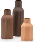 Ceramic Vase Set of 3, Flower Vases for Spring Room Decor, Kitchen Farmhouse, Modern Boho Style(Brown/Dark Brown/Orange)