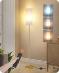 Dimmable Floor Lamp for Living Room with Remote and Foot Switch, Corner Floor Lamp, 66'' Standing Tall Lamp, 10W 900LM LED Bulb Included, 3000K-6500K, Linen Shade, Gold White, FCC Listed DCW06LD05W1