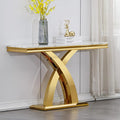 Marble Console Entryway Table, 47 inch Faux Marble Narrow Long Sofa Table, Modern White Tall Accent Table for Living Room, Entrance Table with Gold Geometric Stainless Steel Frame