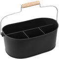 Alpha Living Home Heavy Duty Metal Alloy Utensil Holder for Kitchen, Silverware Caddy with Handle - Galvanized Flatware Organizer for Forks, Spoon, Knives, Picnic, Countertop & Dining Table (Black)