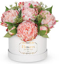 Hollyone Pink Peonies Artificial Flowers in Vase Round Gift Boxes with Fake Flowers Arrangements Faux Flowers Floral in Box Vase for Her Mothers' Day Valentine's Day Christmas Birthday Graduation Gift