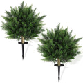 19.69 Inch 2 Set Artificial Cypress Topiary Tree, Outdoor Indoor Faux Boxwood Bush Plants, Fake Cedar Potted with Ground Spike for Home Front Porch Decor Outside Garden