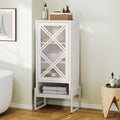 LEYNOT Small Bathroom Storage Cabinet 42.51“H Metal Bathroom Floor Cabinet with Adjustable Shelves for Pantry,Kitchen, Home Office, Living Room, Dinning Room (White+Transparent Door Panel)