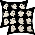 Halloween Pillow Covers 18x18 Pack of 2 Cute Black Beige Ghost Throw Pillow Covers Outdoor Decor,Autumn Holiday Decoration Ghost Pillowcase Linen Decorative Cushion Case for Home Sofa Couch
