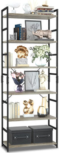 NUMENN 6 Tier Bookshelf, Tall Bookcase Shelf Storage Organizer, Modern Book Shelf for Bedroom, Living Room and Home Office, Grey