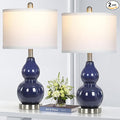 Double Gourd Ceramic Table Lamps Set of 2, Modern Navy Blue Bedside Lamps for Night Stand, Contemporary Nightstand Lamps for Bedroom Living Room (Bulb Included)