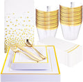 Festiva 176Pcs Gold Plates Disposable - Square Party Plates Dinnerware Sets - include Cups,Plastic Cutlery,Hand Napkins,Tablecloth for 25 Guests Party&Wedding&Christmas&Thanksgiving
