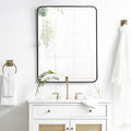 24x32 Inch Rectangle Bathroom Mirror with Black Metal Frame, Rounded Corner Rectangular Vanity Mirror for Wall, Modern Large for Bedroom, Living Room, Horizontal or Vertical
