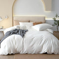 JIYUAN 100% Washed Cotton Duvet Cover Set 3 Pieces Cal King, 1 Duvet Cover 104x98 Inches(Comforter Not Included) and 2 Pillowcases,Linen Feel Bedding Set Comfy and Breathable,Bright White