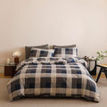 CLOTHKNOW Plaid Comforter Set King Gingham Buffalo Bedding Comforter Sets Blue Grey Khaki Brown Beige Geometric Comforter King Sets with 2 x Pillow Cases