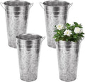 4 PCS Flower Buckets Bulk 12 Inch Galvanized Flower Bucket Metal Flower Vase with Handle, Metal Bucket Planter Floral Container for Flowers Arrangements Table Centerpiece Weddings Home (Silver)