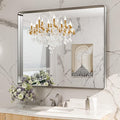 LOAAO 48x40 Inch Brushed Nickel Bathroom Mirror, Rounded Rectangle Silver Metal Frame Mirror, Brushed Nickel, Anti-Rust, Shatter Proof, Hangs Horizontally or Vertically
