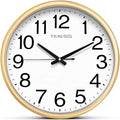 Wall Clock, 16 Inch Large Dial Non-Ticking Silent Battery Operated Quality Analog, Ultra-Quiet Movement Quartz, Timeless Stylish Clock, Ideal Modern Home, Office Décor (Gold)