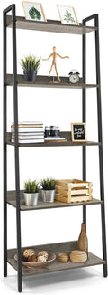 CAPHAUS 5 Tier Ladder Bookshelf, 24 Inch Width Free Standing Shelf, Bookcase Shelf Storage Rack Organizer, Industrial Book Shelves for Home Office, Living Room, Kitchen, Dark Grey, Vintage Shelves