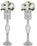 24in Wedding Centerpieces for Tables, 2pcs Silver Metal Diamond Crystal Wedding Flower Stand Centerpiece Vases for Table Decorations Reception Party Home Decor