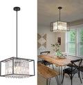 Modern 4-Light Dining Room Chandelier,Farmhouse Black Metal Chandelier,Crystal Square Industrial Pendant Light Fixture for Kitchen Island Living Room Foyer Hallway Entryway 15.75