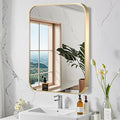 FARMER 30x36 Inch Gold Bathroom Mirrors for Wall, Brushed Brass Bathroom Vanity Mirror with Rounded Edge, Metal Framed Rectangle Mirrors for Bathroom or Living Rooms, Hangs Horizontally or Vertically