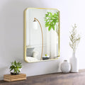 Wall Mount Mirror for Bathroom, Brushed Gold Metal Framed Rounded Corner Rectangular Vanity Mirror (18
