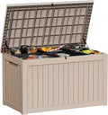 ROJIK Outdoor Storage Housing Deck Box,Waterproof Patio Furniture, Garden Tools,Cushions,Pool Accessories Storage Bench with Lockable Lid and Side Handles (Grey,230 Gal)