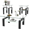 IANIYA 3 Piece Living Room Table Set, Modern Tempered Glass Coffee Table Set, Glass Coffee Table Black Metal Frame End Table for Living Room Apartment Small Space, Clear
