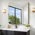 FORBATH 40x36 Inch Gold Bathroom Mirror for Over Sink, Large Rectanglar Wall Mirror with Metal Frame, Rounded Corners for Bathroom, Bedroom, Entryway Decor (Horizontal or Vertical)