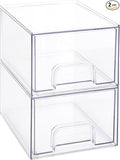 Sea Team 2-Pack Clear Makeup Organizer with Drawers, Acrylic Plastic Cosmetic Display Case, Jewelry Storage Box, Holder for Dresser, Bathroom, Vanity, Kitchen Cabinets, Pantry, Countertop